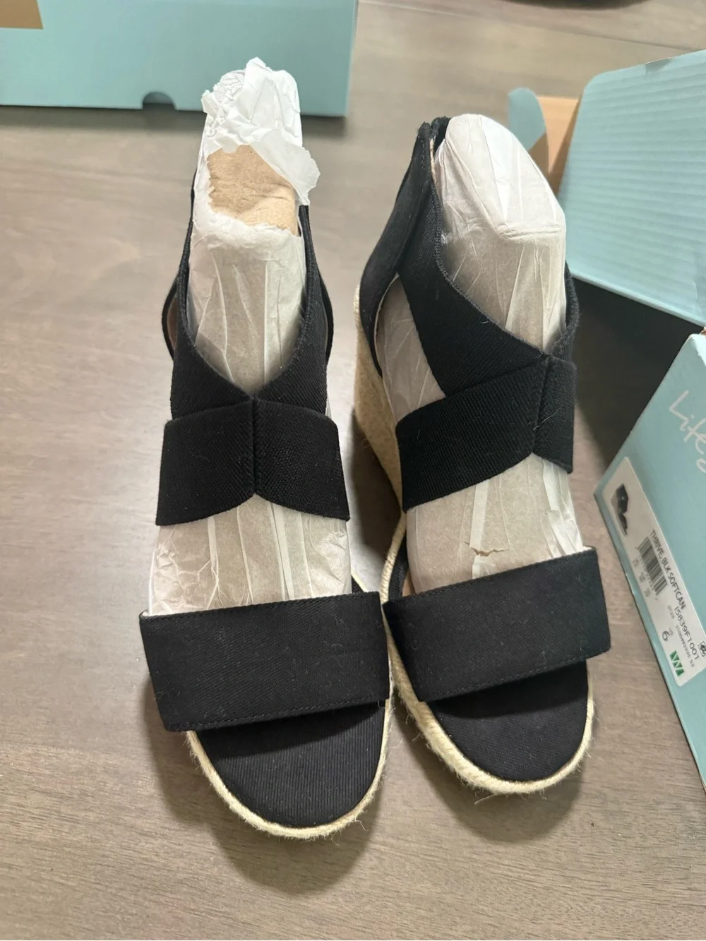 Life Stride Black Elastic Strap Wedge Sandals